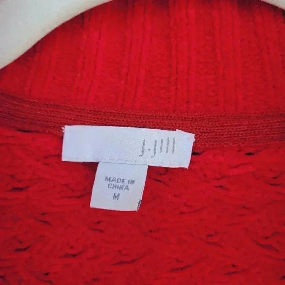 J. Jill Sweater Women's Size Medium Long Button Front Pockets Basket Weave - Picture 3 of 7